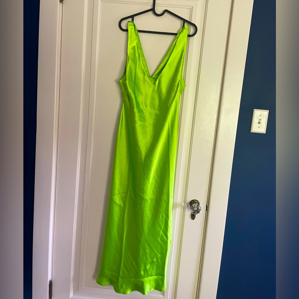 ASOS Neon Green Satin Midi Slip Dress